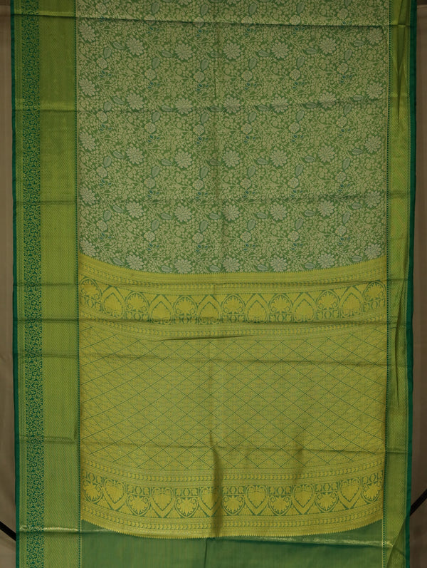 Moss Green Kanchipuram Inspired Semi Silk Saree with Wide Wide Self Border