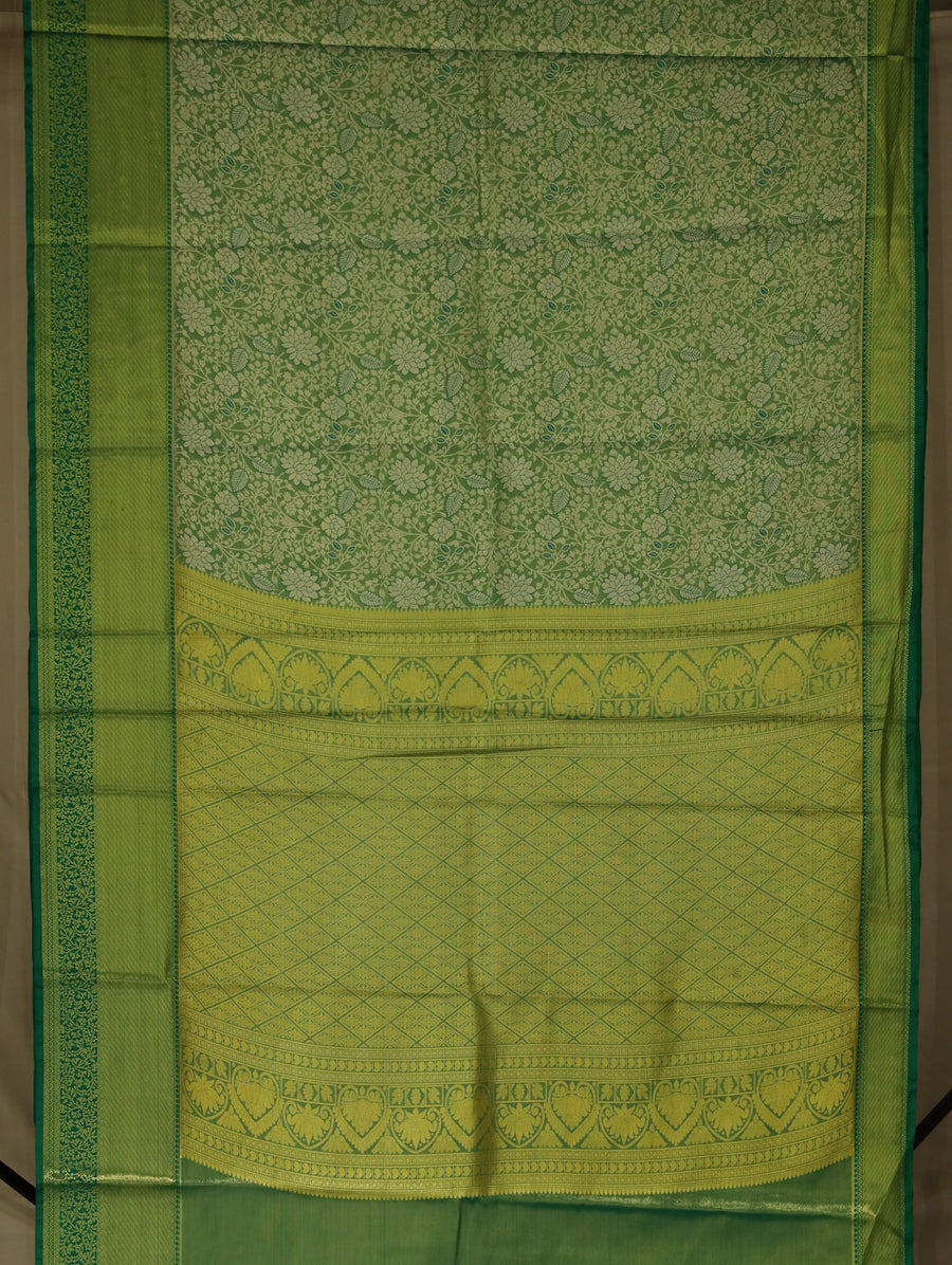 Moss Green Kanchipuram Inspired Semi Silk Saree with Wide Wide Self Border