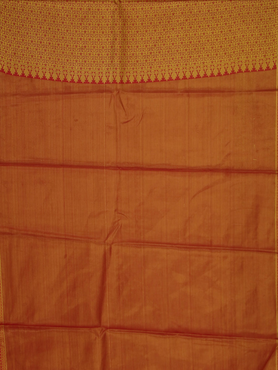 Amber Yellow Dharmavaram Inspired Semi Silk Saree with Medium Medium Contrast Border