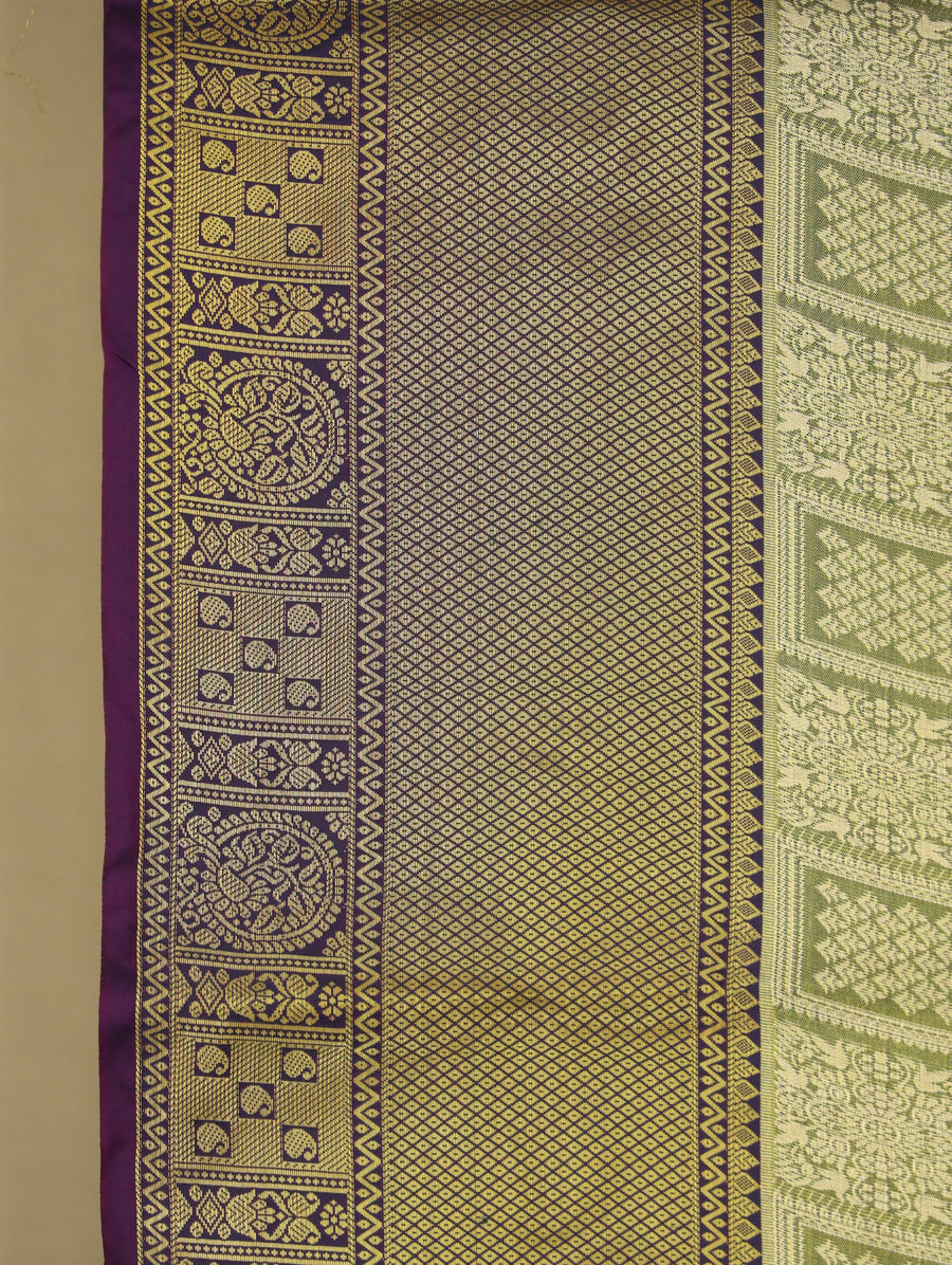 Olive Green Dharmavaram Inspired Semi Silk Saree with Medium Medium Contrast Border