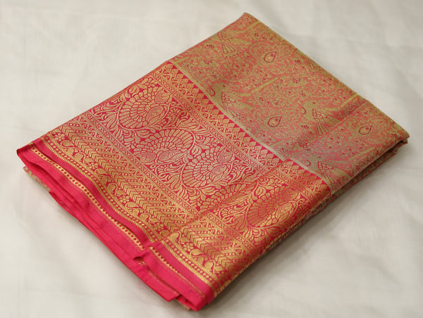 Burnt Orange Dharmavaram Inspired Semi Silk Saree with Narrow Narrow Contrast Border