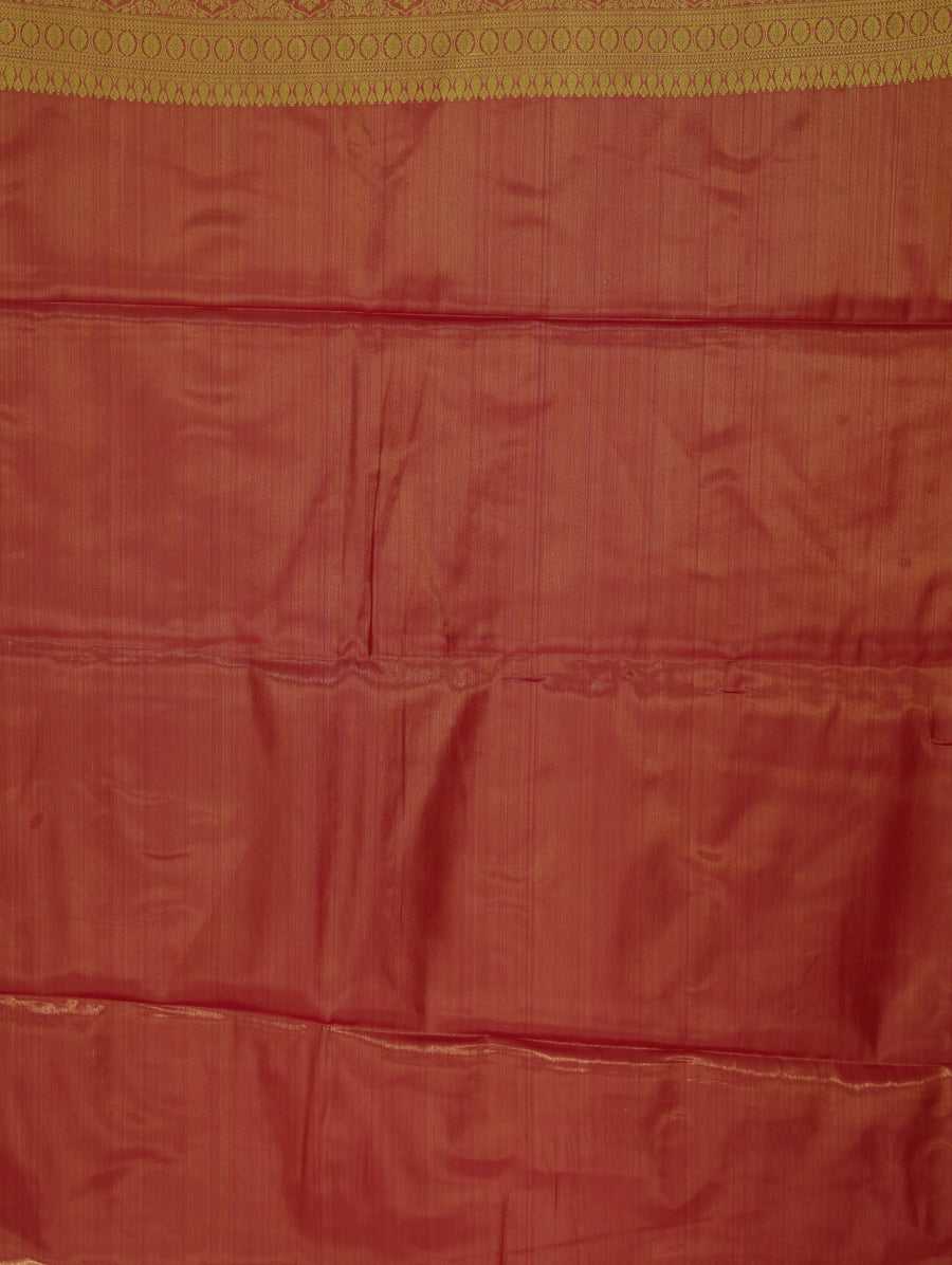 Terracotta Red Kanchipuram Inspired Semi Silk Saree with Wide Wide Contrast Border