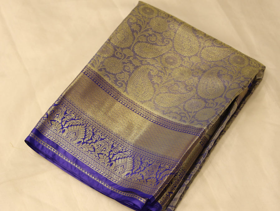 Olive Green Dharmavaram Inspired Semi Silk Saree with Medium Medium Contrast Border