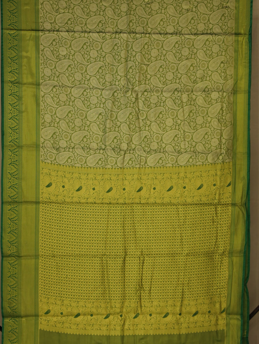 Olive Green Uppada Inspired Semi Silk Saree with Medium Medium Contrast Border