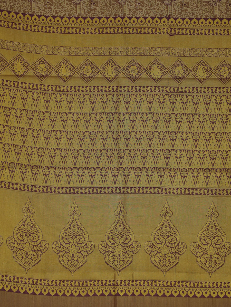 Antique Gold Dharmavaram Inspired Semi Silk Saree with Medium Medium Contrast Border