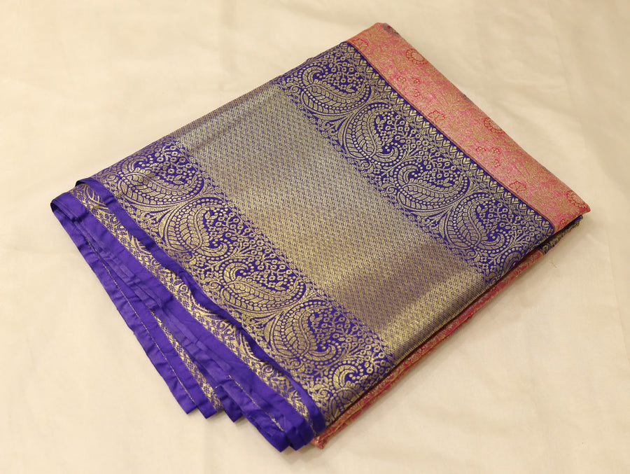 Champagne Gold Dharmavaram Inspired Semi Silk Saree with Wide Wide Contrast Border
