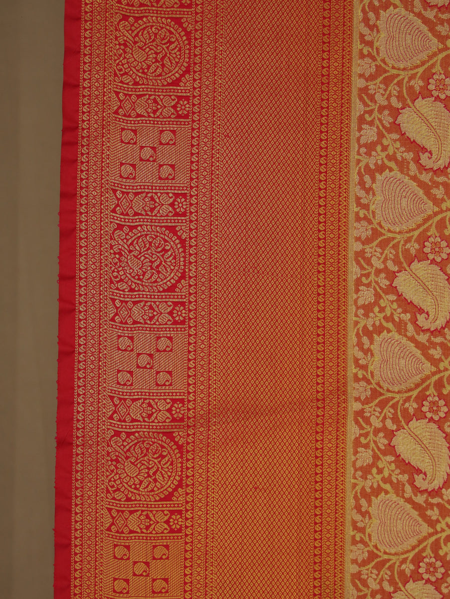 Burnt Orange Dharmavaram Inspired Semi Silk Saree with Medium Medium Contrast Border