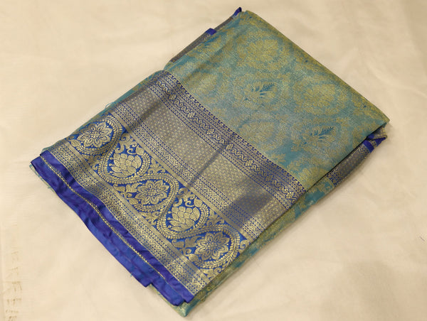 Sage Green Dharmavaram Inspired Semi Silk Saree with Narrow Narrow Contrast Border