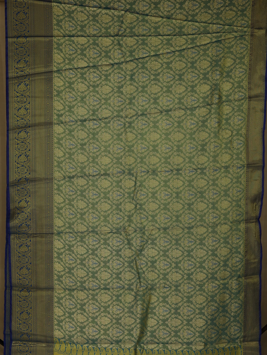 Sage Green Dharmavaram Inspired Semi Silk Saree with Narrow Narrow Contrast Border