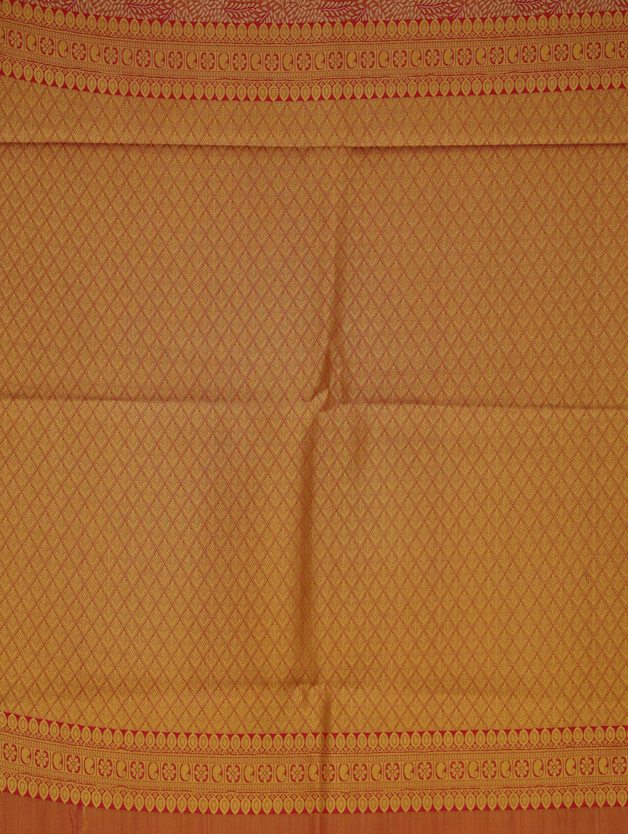 Saffron Gold Dharmavaram Inspired Semi Silk Saree with Medium Medium Contrast Border