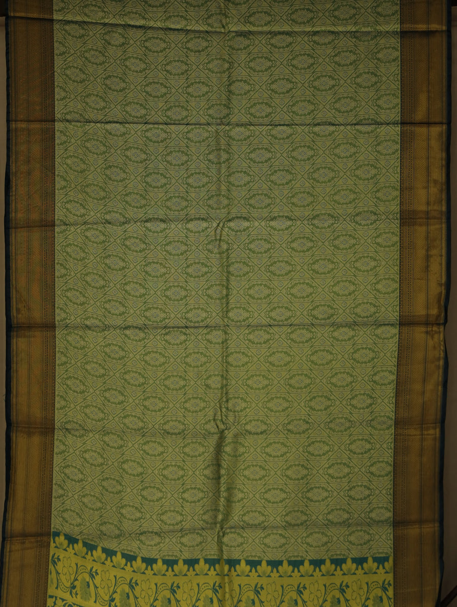 Moss Green Dharmavaram Inspired Semi Silk Saree with Medium Medium Contrast Border