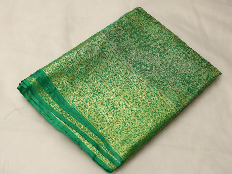 Moss Green Mysore Inspired Semi Silk Saree with Wide Wide Self Border