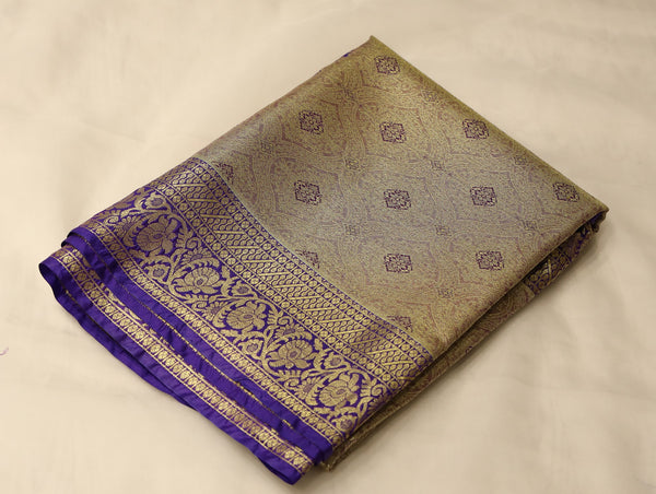 Champagne Gold Dharmavaram Inspired Semi Silk Saree with Medium Medium Contrast Border