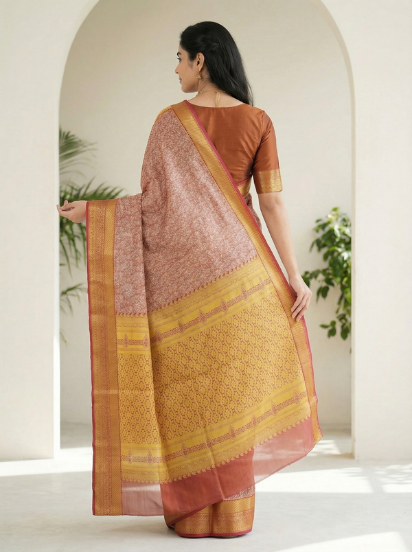 Dusty Rose Dharmavaram Inspired Semi Silk Saree with Medium Medium Contrast Border