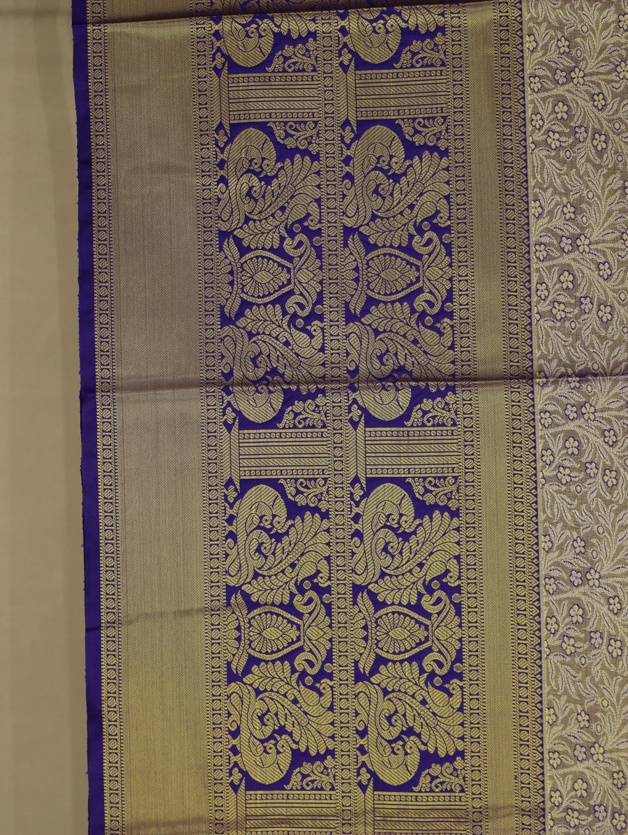 Champagne Gold Dharmavaram Inspired Semi Silk Saree with Wide Wide Contrast Border