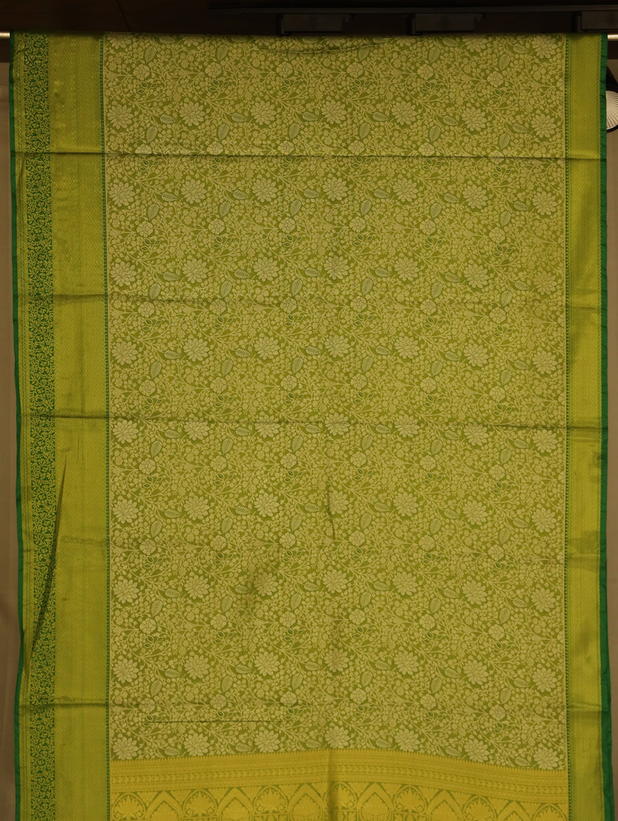 Leaf Green Kanchipuram Inspired Semi Silk Saree with Wide Wide Self Border