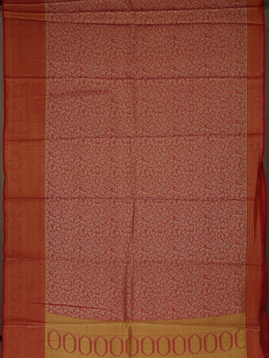 Dusty Rose Dharmavaram Inspired Semi Silk Saree with Wide Wide Contrast Border