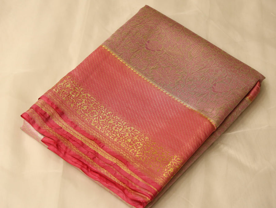 Golden Sunrise Kanchipuram Inspired Semi Silk Saree with Wide Wide Contrast Border