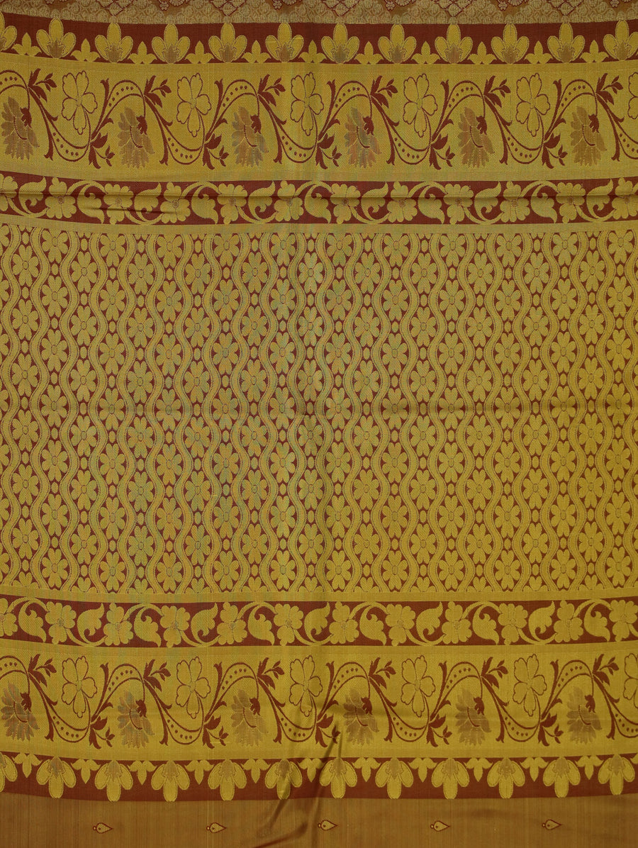 Champagne Gold Dharmavaram Inspired Semi Silk Saree with Wide Wide Contrast Border