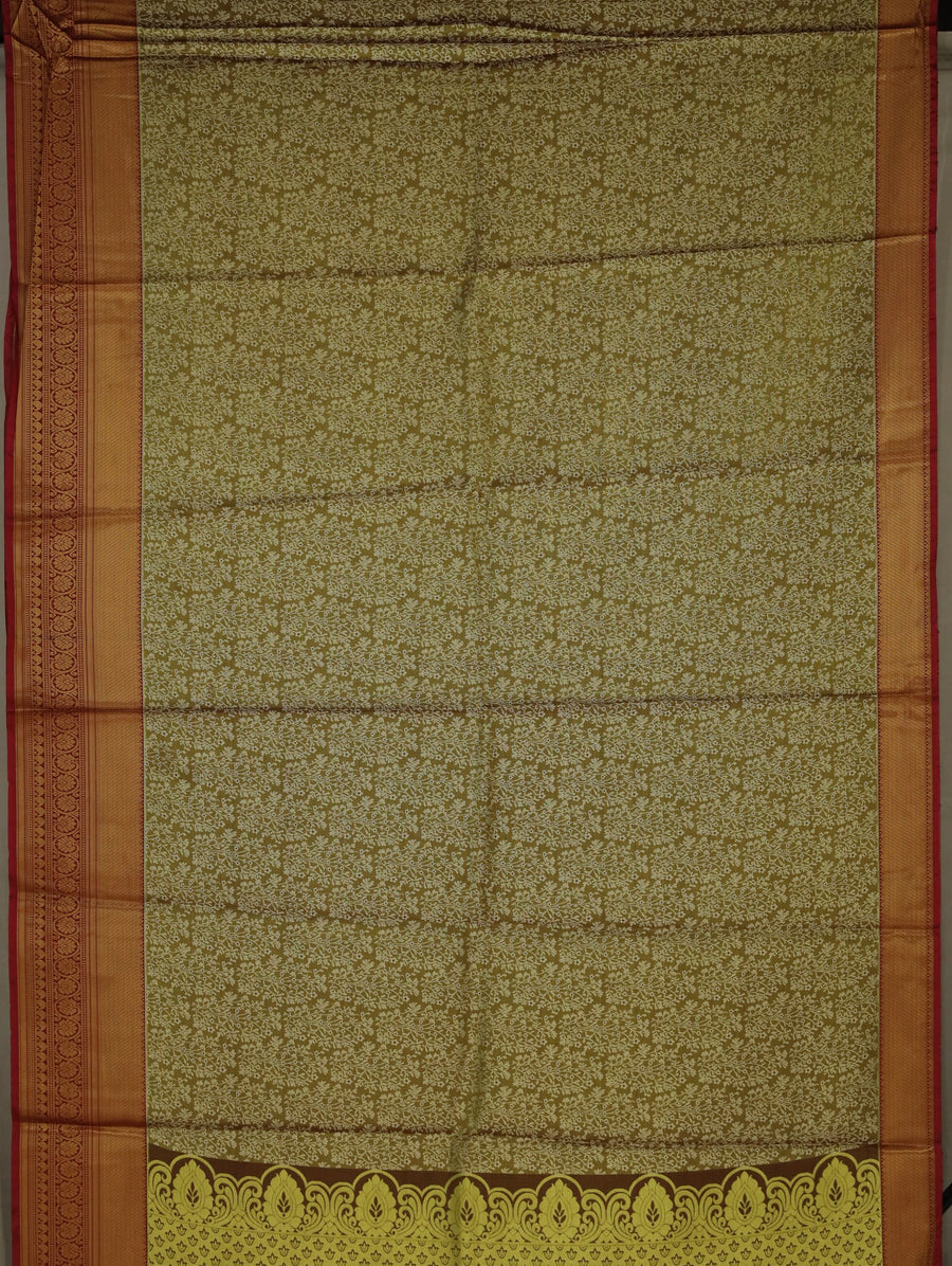 Olive Green Dharmavaram Inspired Semi Silk Saree with Wide Wide Contrast Border