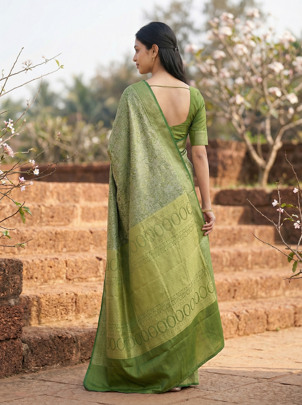 Lime Green Uppada Inspired Semi Silk Saree with Narrow Narrow Self Border