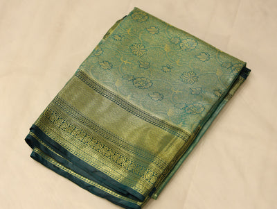 Olive Green Kanchipuram Inspired Semi Silk Saree with Wide Wide Contrast Border