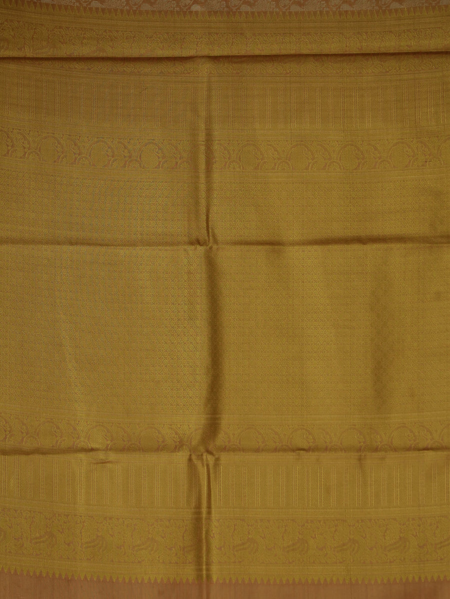 Champagne Gold Dharmavaram Inspired Semi Silk Saree with Wide Wide Contrast Border