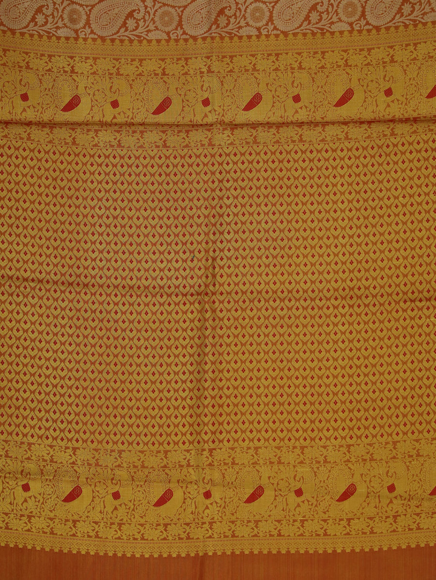 Burnt Orange Dharmavaram Inspired Semi Silk Saree with Wide Wide Contrast Border