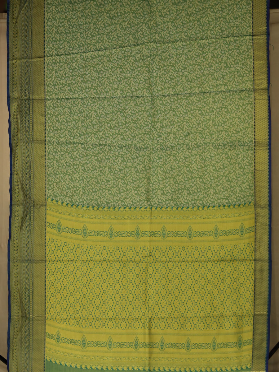 Lime Green Uppada Inspired Semi Silk Saree with Medium Medium Contrast Border