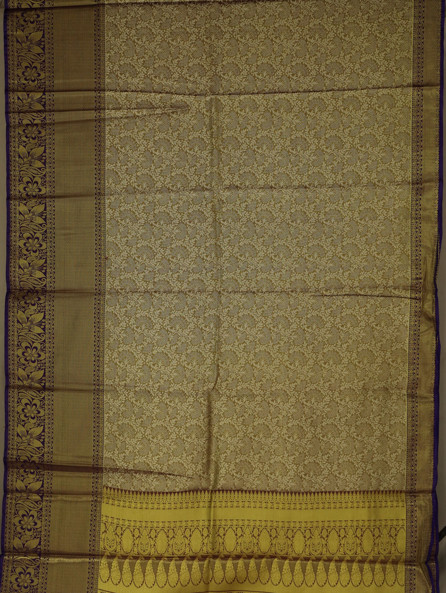 Champagne Gold Kanchipuram Inspired Semi Silk Saree with Wide Wide Contrast Border