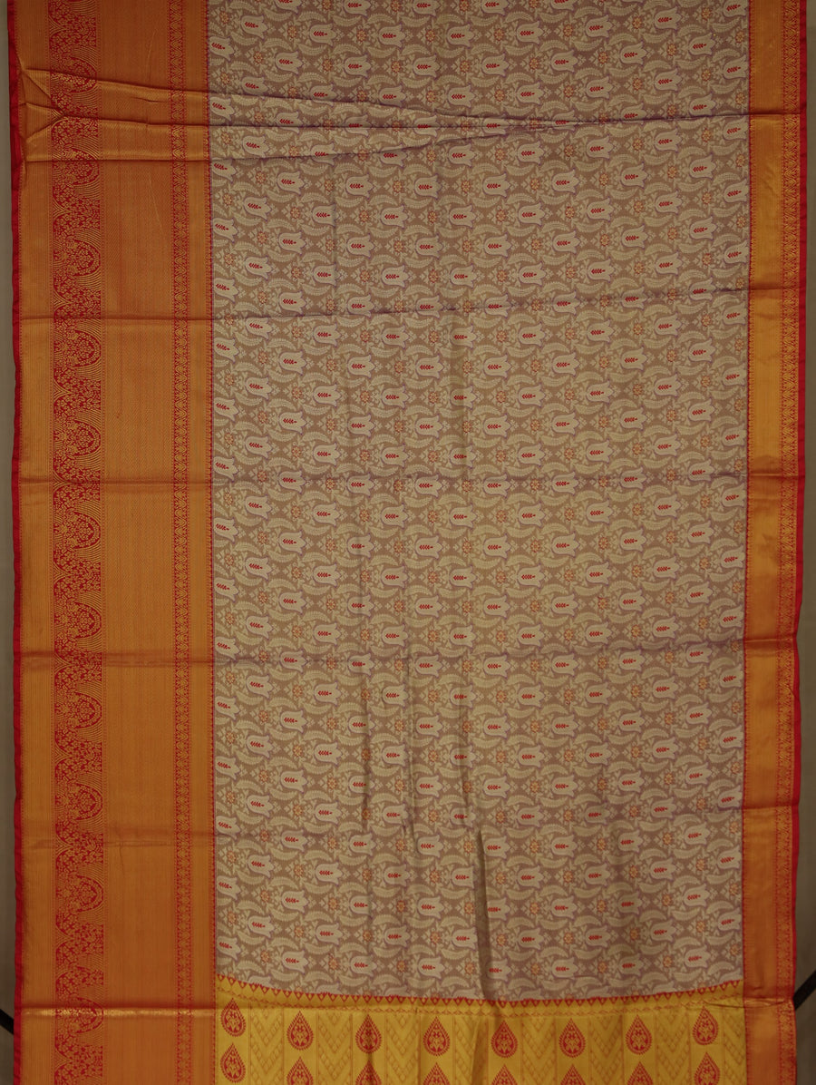 Champagne Gold Kanchipuram Inspired Semi Silk Saree with Wide Wide Contrast Border