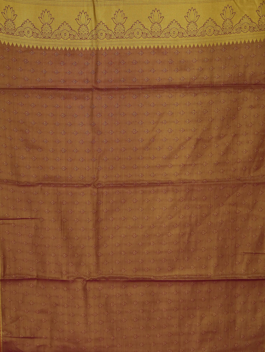 Champagne Gold Kanchipuram Inspired Semi Silk Saree with Wide Wide Contrast Border