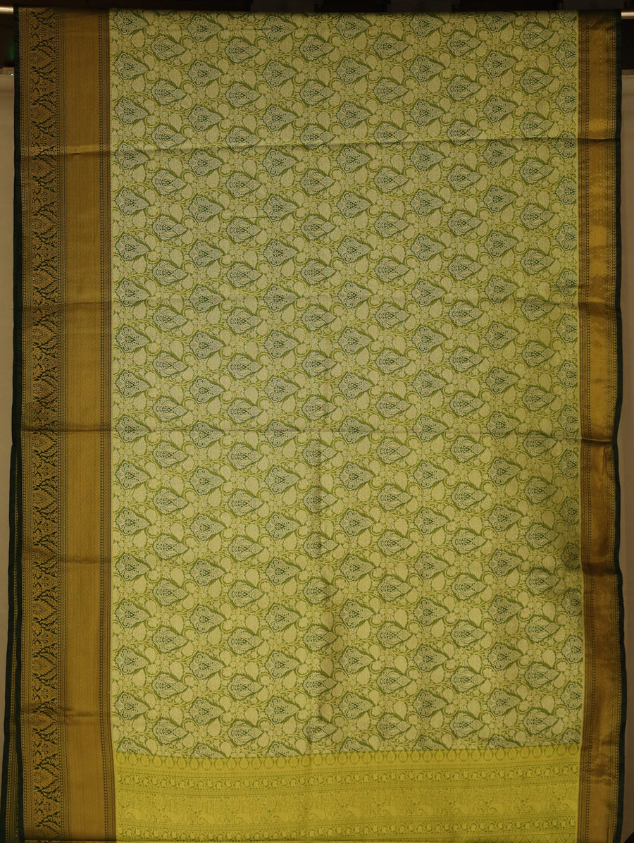 Moss Green Kanchipuram Inspired Semi Silk Saree with Wide Wide Contrast Border