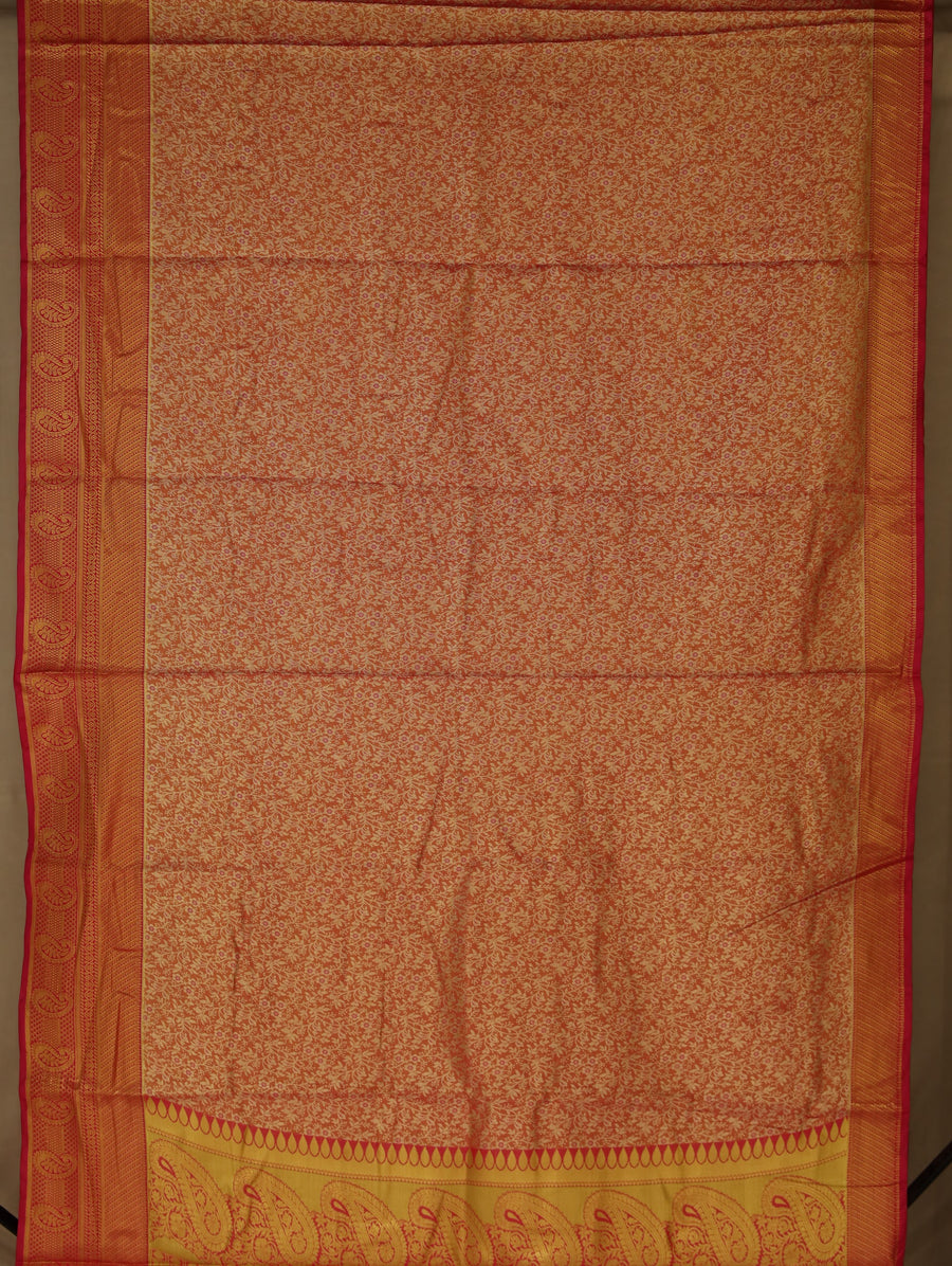 Burnt Orange Kanchipuram Inspired Semi Silk Saree with Medium Medium Contrast Border