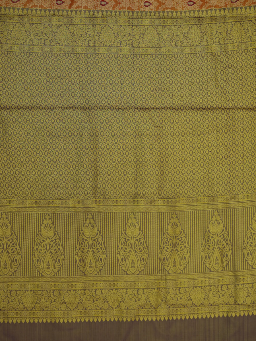 Antique Gold Dharmavaram Inspired Semi Silk Saree with Medium Medium Contrast Border