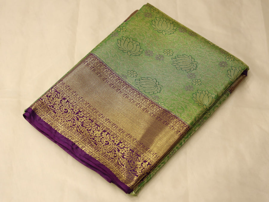 Olive Green Kanchipuram Inspired Semi Silk Saree with Wide Wide Contrast Border