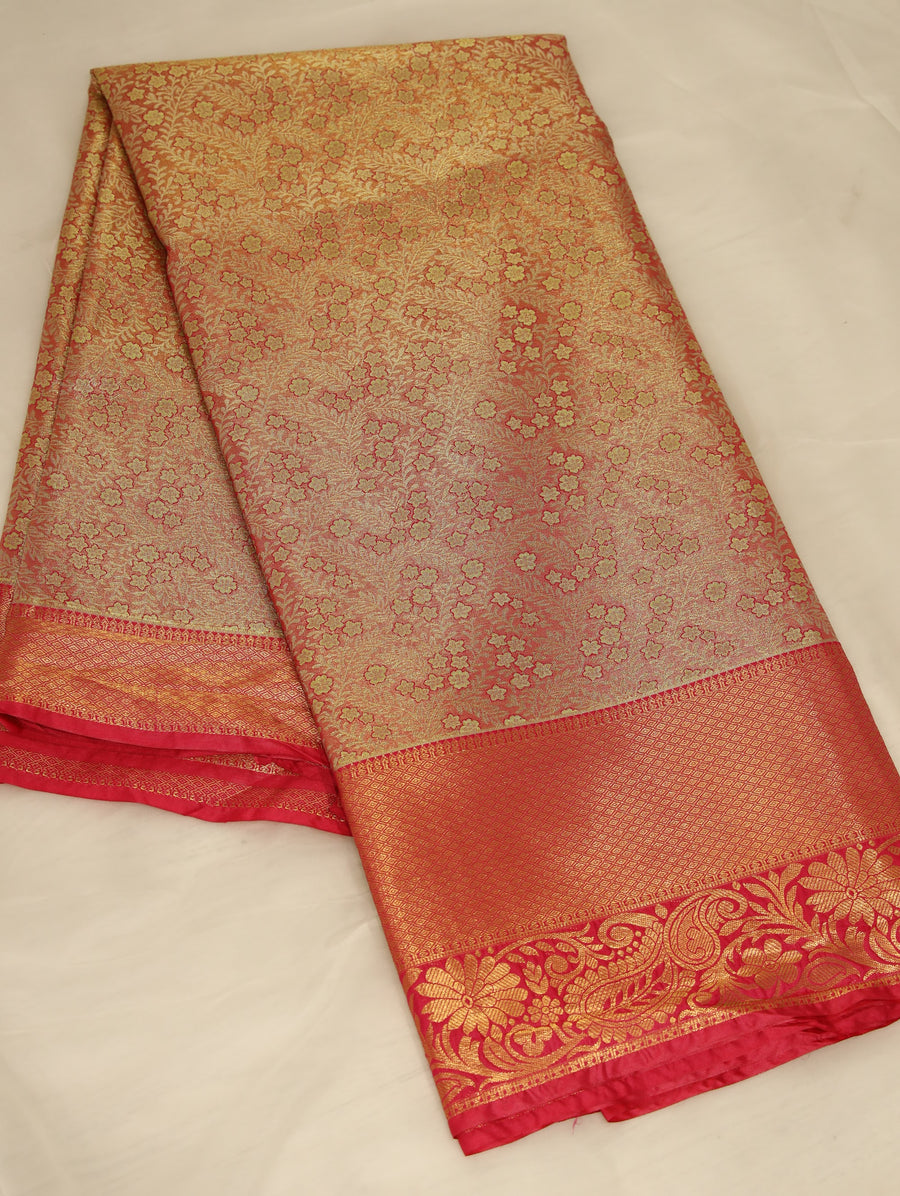 Sunset Orange Dharmavaram Inspired Semi Silk Saree with Wide Wide Contrast Border