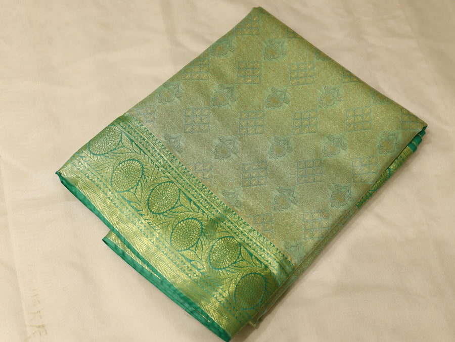 Sage Green Kanchipuram Inspired Semi Silk Saree with Medium Medium Self Border