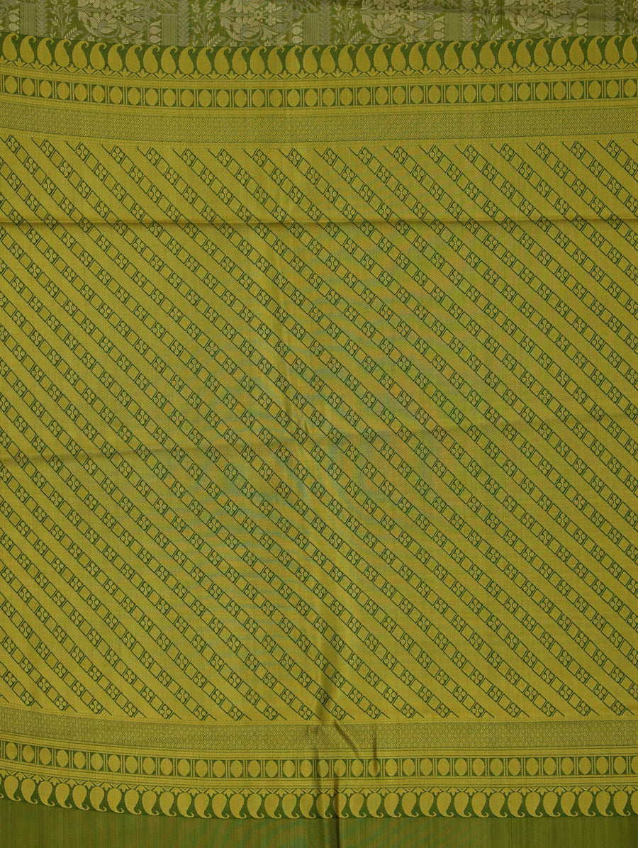 Lime Green Kanchipuram Inspired Semi Silk Saree with Wide Wide Contrast Border