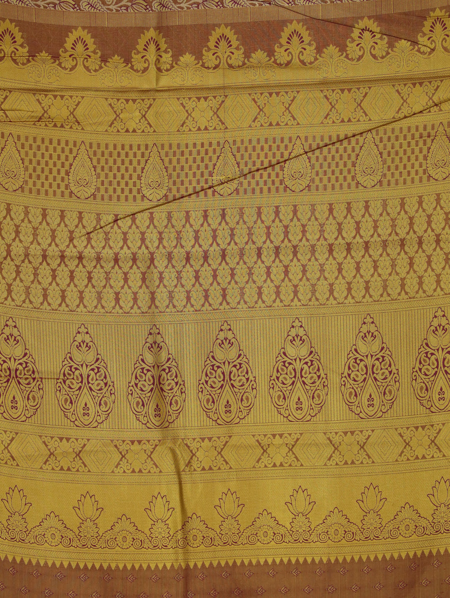 Champagne Gold Kanchipuram Inspired Semi Silk Saree with Wide Wide Contrast Border