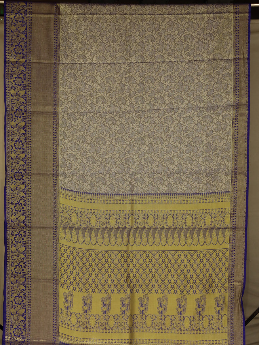 Champagne Gold Kanchipuram Inspired Semi Silk Saree with Wide Wide Contrast Border