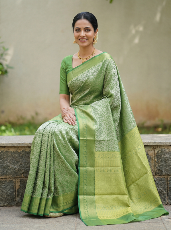 Sage Green Uppada Inspired Semi Silk Saree with Wide Wide Self Border