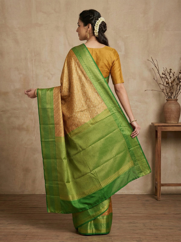 Sage Green Dharmavaram Inspired Semi Silk Saree with Medium Medium Contrast Border