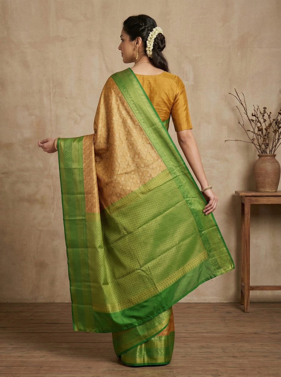 Sage Green Dharmavaram Inspired Semi Silk Saree with Medium Medium Contrast Border