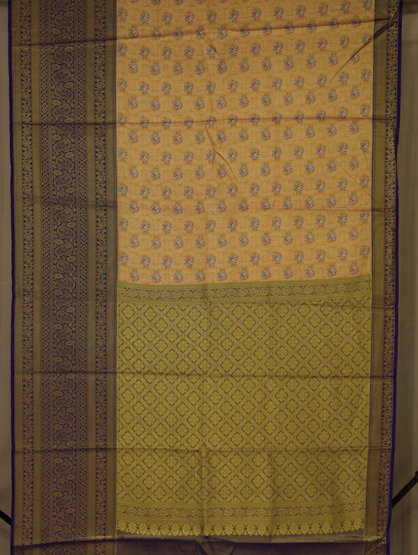 Sunflower Yellow Gadwal Inspired Semi Silk Saree with Wide Wide Contrast Border