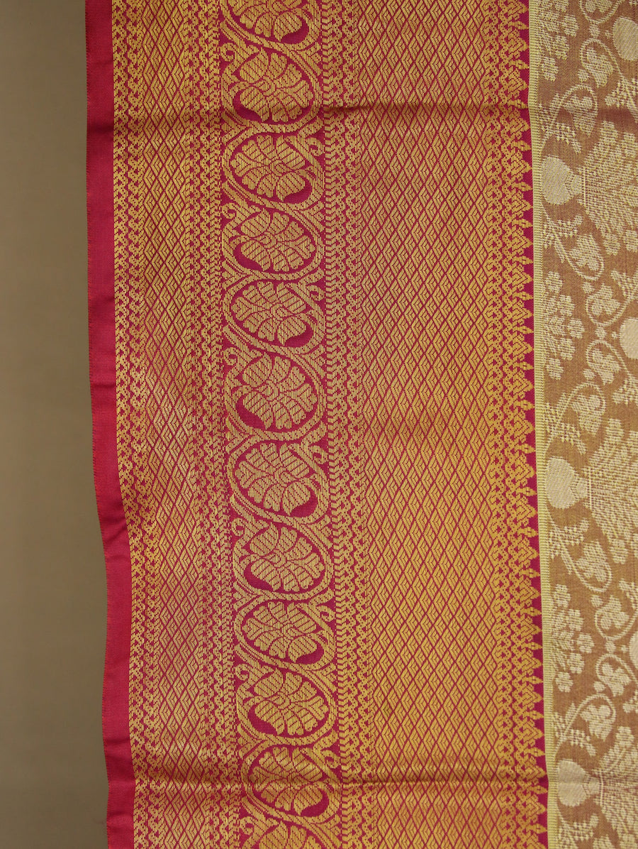 Champagne Gold Kanchipuram Inspired Semi Silk Saree with Wide Wide Contrast Border