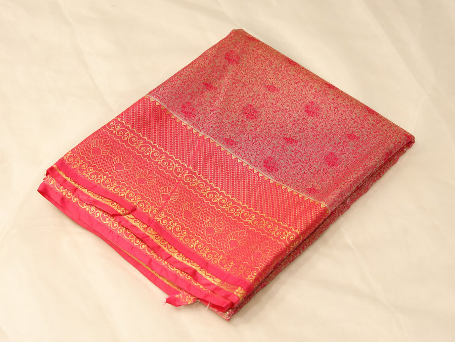 Sunset Orange Dharmavaram Inspired Semi Silk Saree with Wide Wide Contrast Border