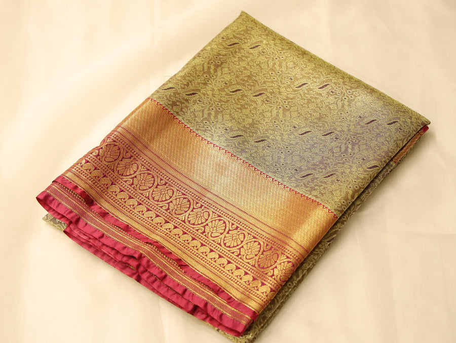 Ivory Gold Dharmavaram Inspired Semi Silk Saree with Wide Wide Contrast Border