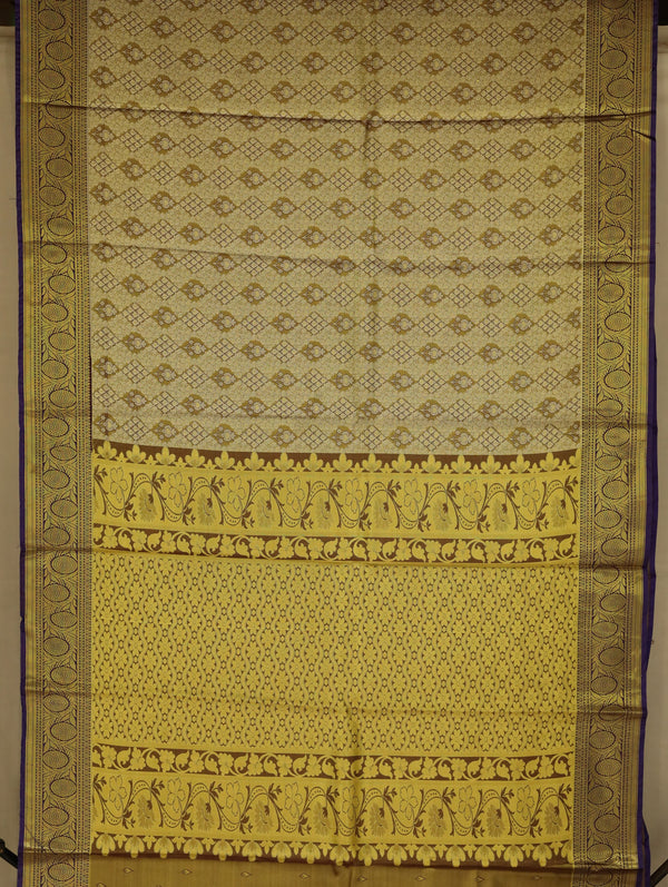 Champagne Gold Dharmavaram Inspired Semi Silk Saree with Medium Medium Contrast Border