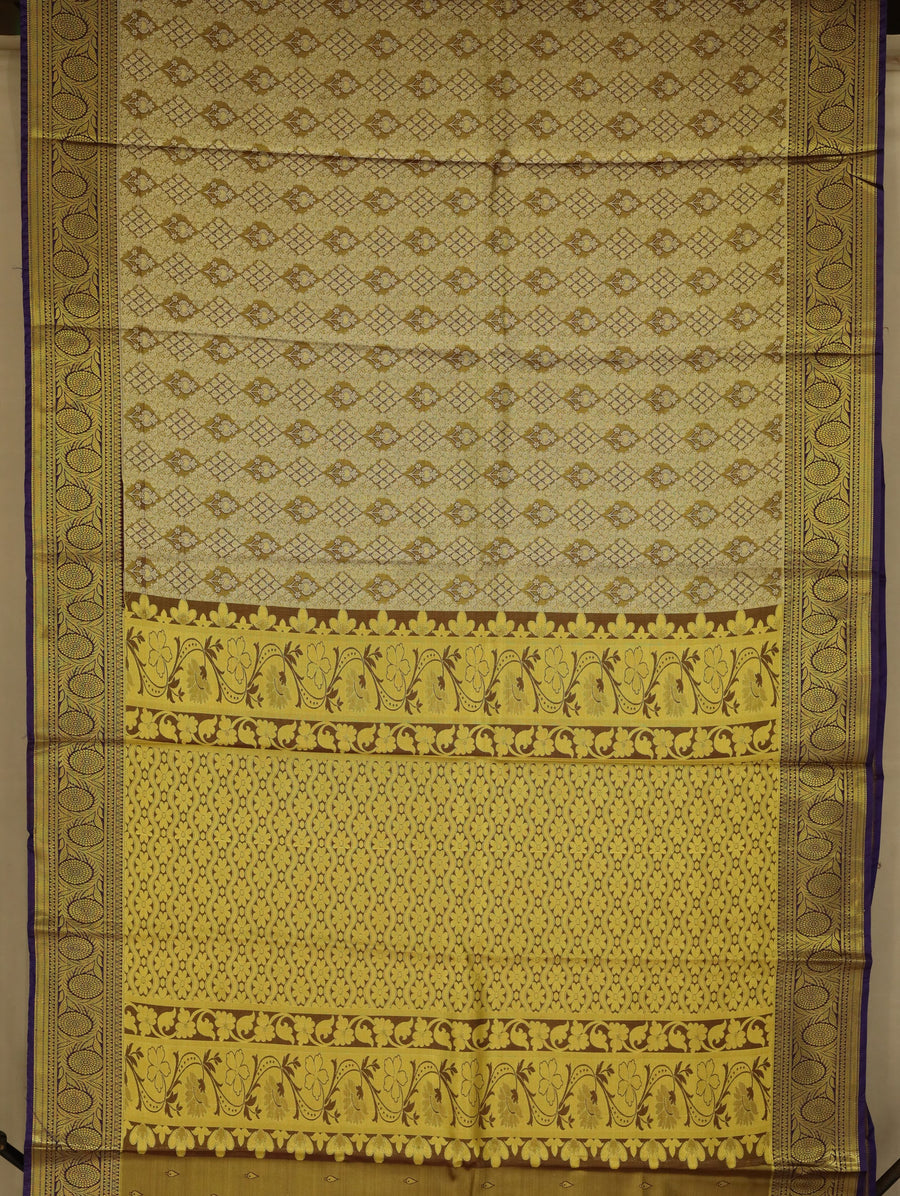 Champagne Gold Dharmavaram Inspired Semi Silk Saree with Medium Medium Contrast Border